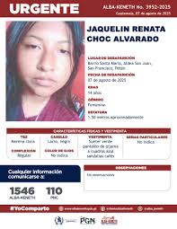 AlertaAlbaKeneth⚠️| Jaquelin Renata Choc Alvarado de 14 años de edad.  Desapareció el 07 de agosto de 2025, en Barrio Santa Maria, Aldea San Juan,  San Francisco, Petén. 🔁Comparte y ayúdanos con su
