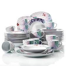 Veweet Olina 60pcs Service De Table Porcelaine 12pcs Assiette Plate Assiette A Dessert Assiette Creuse Service De Table Porcelaine Vaisselle Assiettes Plates