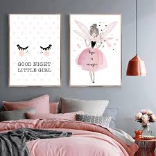 Good Night Little Girl Art Princess Cute Baby Girl Room Big Dreams Minimalism Decor D Art De Mur De Decoration Images De Mur Pour La Salle De Sejour In 2020 Girl Room
