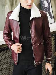 Men Shearling Jacket Plus Size Flannelette Lining Borg Jacket Zipper Up Leather Jacket Borg Jacket Shearling Jacket Leather Jacket