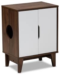 Made from 100% natural walnut shells to. Lindon Two Tone Walnut Brown And White 2 Door Wood Cat Litter Box Cover House Litter Boxes And Covers By Baxton Studio