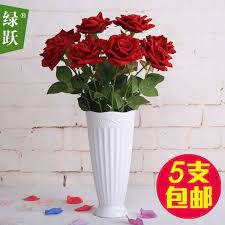 仿真玫瑰花一支室內假花塑料花客廳裝飾花束單支擺件插花材料擺設 flower decorations bridal hydrangea artificial flowers