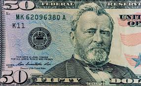 Amerikaanse Biljet Van 50 Dollar Komt Dicht, VS Federaal Reservebriefje  Versnipperd Stock Afbeelding