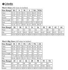 Womens Columbia Clothing Size Chart Circumstantial Columbia