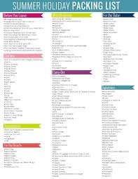free printable summer holiday packing list