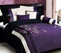 amazon com 7 pc modern purple black embroidered comforter set bed in a bag king size bedding home kit purple bedding comforter sets purple bedding sets