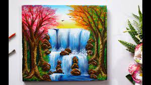Here's an example of starting with a toned panel or canvas. Step By Step Waterfall Landscape Painting For Beginners Youtube