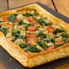 Chicken Spinach And Pesto Puff Pastry Open Tart Recipe Spinach Puff Pastry Puff Pastry Tart Tart Recipes