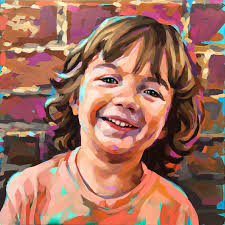 Look at the surprising colors that peak out from beneath the surface in  this portrait. "Brown" hair, "orange" shirt. . . colors are never as  one-dimensional as they seem! It's more fun