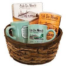 Diy polka dot coffee mug gift for coffee lovers: Uptown Basket Cafe Du Monde New Orleans