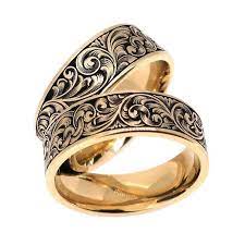 Matching Scroll Wedding Rings Hand Engraved Wedding Band Wedding Band Engraving Scroll Wedding Ring