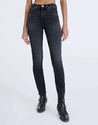 Comfort Stretch High Rise Ankle Crop Faded Coal Long Sleeve Bodysuit Winter Fashion Outfits Black Skinny Jeans