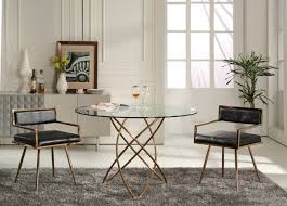This stunning large light grey round marble coffee table features unique patterns & a stylish golden metal base design. Elegant Round Tampered Glass Rose Gold Base Dining Table Baltimore Maryland Vig Rosario