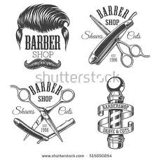Black And White Barber Pole Meaning Set Of Vintage Barbershop Emblems Labels Badges Logos Layered Text Is On Separate Layer Isolated On White Barber Shop Sign Barber Shop Barber Shop Decor