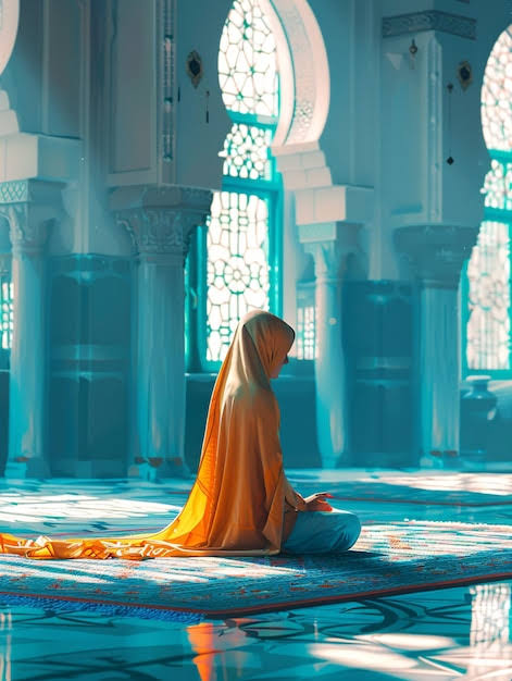 A muslim female is worshipping in the place of worship | Premium AI-generated  image