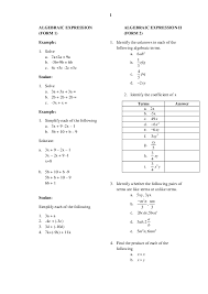 Doc Algebraic Expression Form 1 Adeliana Panda Academia Edu