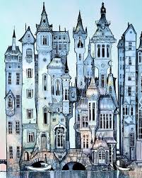 Twilight City Skyline Giclee Fantasy Art Print By Thefiligree 8 00 My Blog Dezdemon Fantasy Wall Art City Skyline Art Fairytale Art