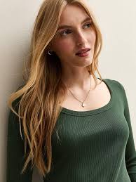 New Look Dark Green Scoop Neck Long Sleeve Ribbed Top