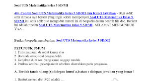 Download kunci jawaban dan soal soal uts bahasa arab kelas 10 sma x2f ma semester 2 terbaru dan terlengkap ula matematika kelas 5 bahasa matematika kelas 4 1 tes matematika try out ujian akhir semester 1 kelas 7 waktu 60 menit jumlah soal 40 pilihlah jawaban yang benar 1 bullet journal ideas pages math smp 40 Contoh Soal Uts Matematika Kelas 5 Sd Mi Dan Kunci Jawaban Docx Google Drive