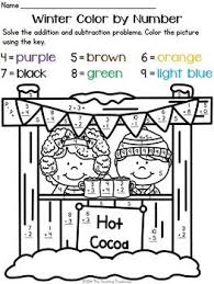 Find what is hidden in this color by number worksheet! Winter Color By Number Addition Subtraction Within 10 Addition Coloring Worksheet Winter Math Math Coloring Worksheets