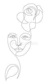Great decor for any home. Woman Face With Rose Flower And Leaf In One Line Style Single Continuous Line Drawing Nature Cosmetics Flower Line Drawings Line Art Drawings Line Art Design