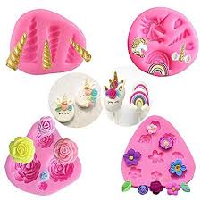 Nanan Moule En Silicone Mini Licorne Licorne Oreilles Corne Arc En Fleurs Et Feuilles Moule A Chocolat Fondant Moule Chocolat Moule En Silicone Moule A Gateau
