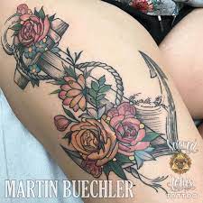 Floral And Anchor Tattoo By Martin Buechler At Sacred Lotus Tattoo In Asheville Nc Tattoos Anchor Flower Tattoo Hibiscus Flower Tattoos