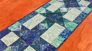Quilted Blue And Green Batik Table Runner Modern Batik Runner In Teal And Aqua Teal Batik Stars Table R Batik Table Runners Blue Quilts Quilted Table Runners