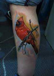Angry animated cardinal tattoo on left bicep. Realistic Cardinal Bird Tattoo By Phatt German Tattoonow