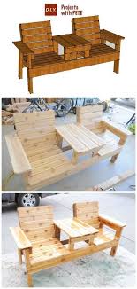 Diy Double Chair Bench With Table Free Plans Instructions Outdoor Patio Furniture Ideas I Diy Patio Furniture Diy Outdoor Furniture Outdoor Furniture Plans