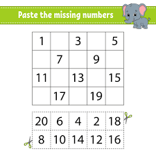 These kindergarten worksheets provide additional counting practice by asking students to fill in the missing numbers. Paste The Missing Numbers 1 20 Game For Children Handwriting Practice Learning Numbers For Kids Education Developing Worksheet Activity Page Isolated Vector Illustration In Cute Cartoon Style 2171168 Vector Art At Vecteezy