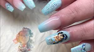 Would you do something like this to yourself? Disney Princess Nail Tutorial Acrylic Nail Tutorial With Nail Decal Youtube