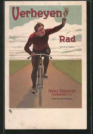 Lithographie Frankfurt Reklame Franz Verheyen Fahrrad Pneumatik Naehmaschinen Fahrrad Kunst Fahrrad Alte Ansichtskarten