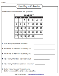 calendar math worksheets