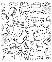 Pusheen cat on a hamburger coloring pages | coloring pages. Pusheen Coloring Pages With Cupcakes Sandwiches And Hamburger Xcolorings Com