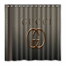 Hot Sale Gucci Brown Luxury Gold Logo Shower Curtain Size 60 X72 72 X72 Gold Shower Gold Shower Curtain Curtains