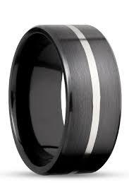 Black And White Gold Mens Wedding Bands Black Wedding Ring For Men With A Thin Silvery Stripe Of White Gold Mens Wedding Rings Mens Wedding Bands Black Cool Wedding Rings