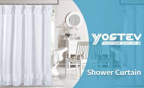 Shop birch lane for farmhouse & traditional shower curtains, in the comfort of your home. Amazon Com Yostev White Ruffle Shower Curtain Farmhouse Fabric Cloth Shower Curtains For Bathroom Extra Long 72x96 Inches Kitchen Dining