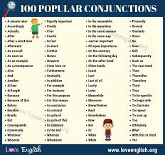 Conjunctions List Top 100 Popular Conjunctions In Sentences Love English English Phrases Correlative Conjunctions Prepositional Phrases