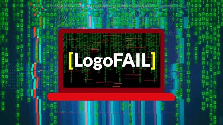 Esquema conceptual de la vulnerabilidad LogoFAIL afectando el proceso de arranque UEFI de un ordenador.