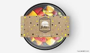 Download Premium Psd Salad Box Mockup With Paper Cover On Fruit Salad
