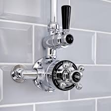 European style shower mixer with massage hand held shower set will help you transform your bathroom into the bathroom of your dreams. Milano Elizabeth Traditional Twin Exposed Thermostatic Shower Valve Chrome And Black