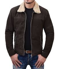 The Walking Dead Rick Grimes Suede Brown Fur Collar Men S Leather Jacket Outerwear Leather Jacket Men Stylish Mens Outfits Collar Leather Jacket
