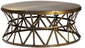 Rare find — this item is hard to come by. Metal Hammered 42 Round Coffee Table Antique Brass Finish Mortise Tenon