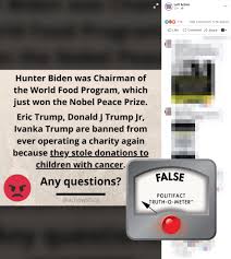 Hunter biden's business dealings have provided president trump with plenty of political ammunition publicly, former vice president joseph r. Politifact Fact Checking Claims About Charities Linked To Hunter Biden And The Trump Children