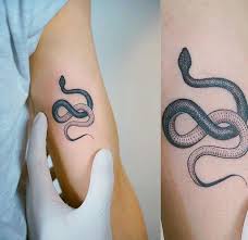 Black And White Snake Tattoo Drawing Crisp Black And White Snake Tattoo Inked On The Left Upper Arm Small Snake Tattoo Snake Tattoo Design Tattoos