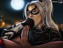 1boy 1girls after fellatio black cat (marvel) breasts clothed cum  cum in mouth cum on body cum on face cum on penis erection felicia hardy  fellatio female green eyes