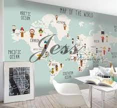 3d Nursery Kids Room Cartoon People World Map Removable Etsy Kids Wall Decals Kids World Map Kids Room