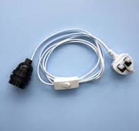 E27 Lamp Holder (+3 Shade Rings ) with Switch, 2mtrs Cable and Fitted UK  Plug