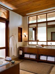 1 x 4 for the crown mouldings. Spa Like Double Vanity Bathroom With Wood Plank Ceiling Hgtv